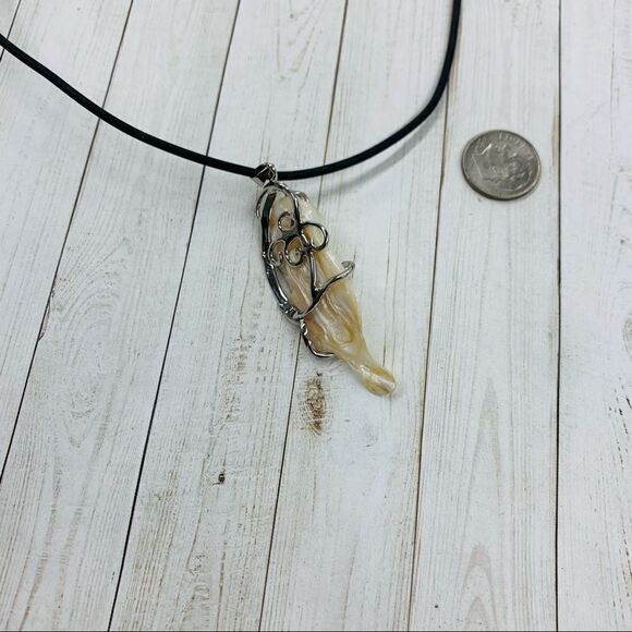 Silver Wire Wrapped Keshi Pearl Necklace - Picture 3 of 3